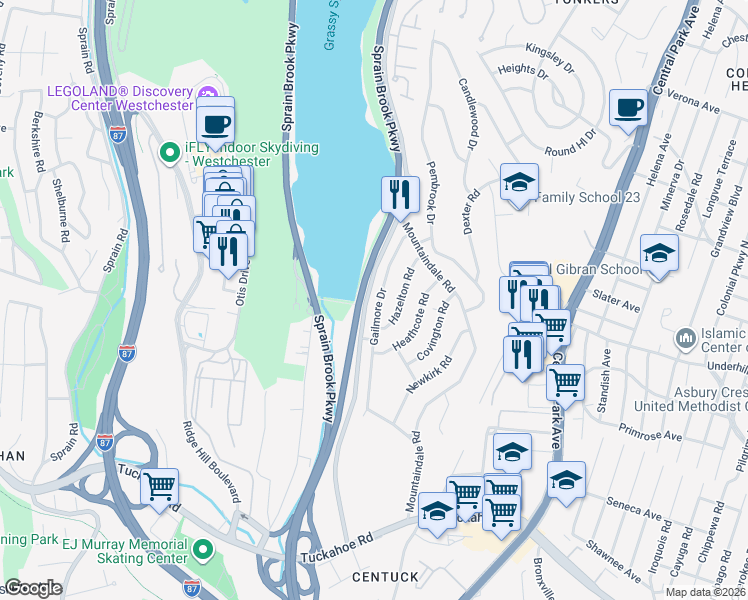 map of restaurants, bars, coffee shops, grocery stores, and more near 178 Gailmore Drive in Yonkers