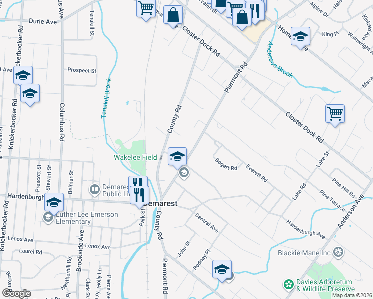 map of restaurants, bars, coffee shops, grocery stores, and more near 592 Piermont Road in Demarest