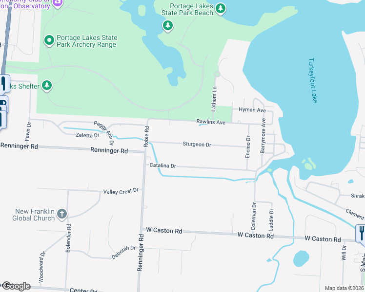 map of restaurants, bars, coffee shops, grocery stores, and more near 554 Sturgeon Drive in Akron