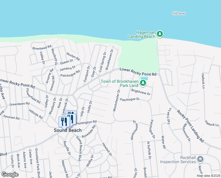 map of restaurants, bars, coffee shops, grocery stores, and more near 25 Corona Road in Sound Beach