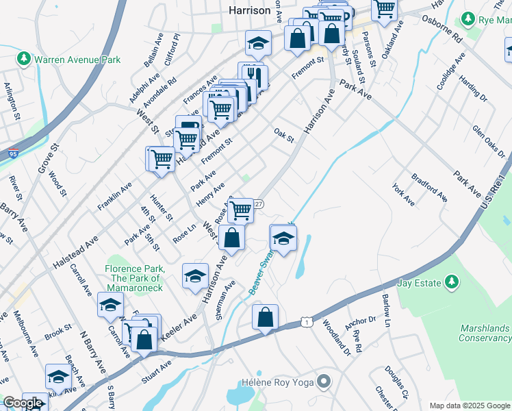 map of restaurants, bars, coffee shops, grocery stores, and more near 2 Harrison Avenue in Harrison