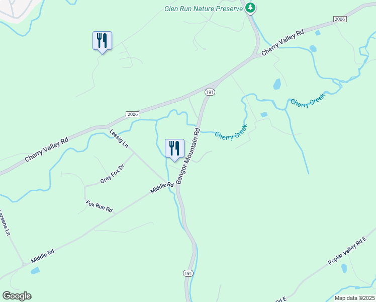map of restaurants, bars, coffee shops, grocery stores, and more near 6035 Bangor Mountain Road in Stroudsburg