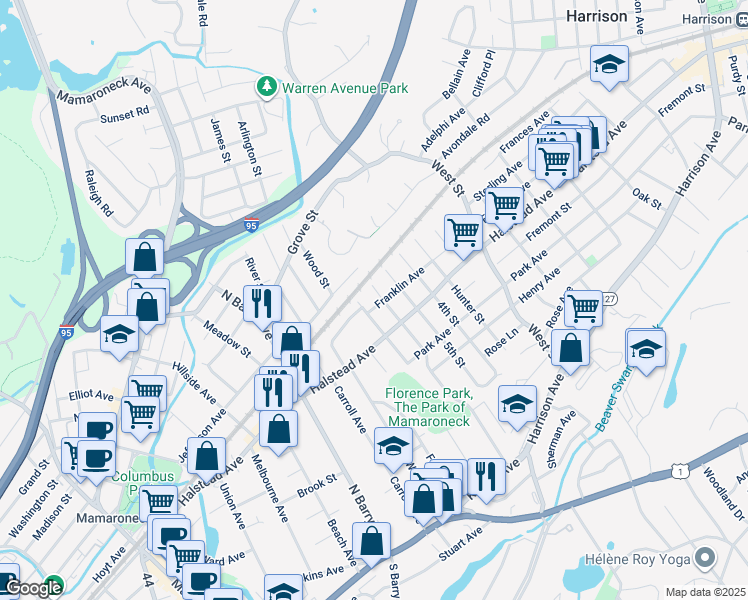 map of restaurants, bars, coffee shops, grocery stores, and more near 514 Florence Street in Mamaroneck