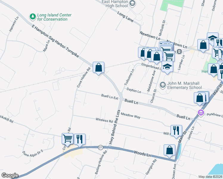 map of restaurants, bars, coffee shops, grocery stores, and more near 9 East Hampton Sag Harbor Turnpike in East Hampton
