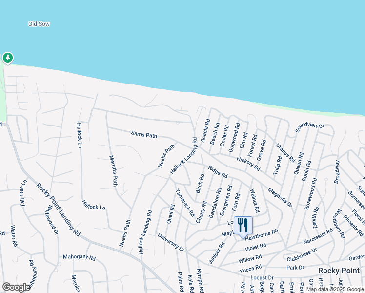 map of restaurants, bars, coffee shops, grocery stores, and more near 156 Hallock Landing Road in Rocky Point