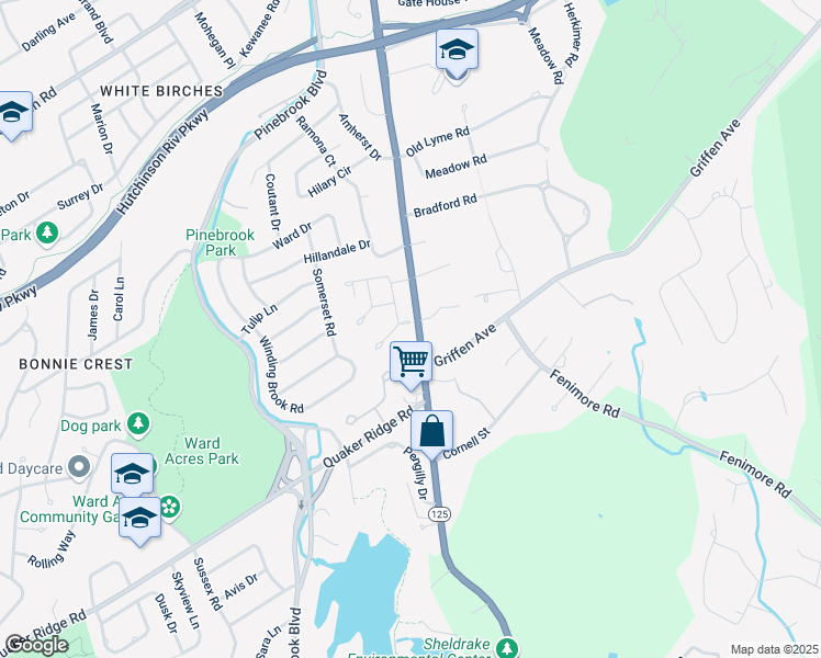 map of restaurants, bars, coffee shops, grocery stores, and more near 1 Maid Stone Court in New Rochelle