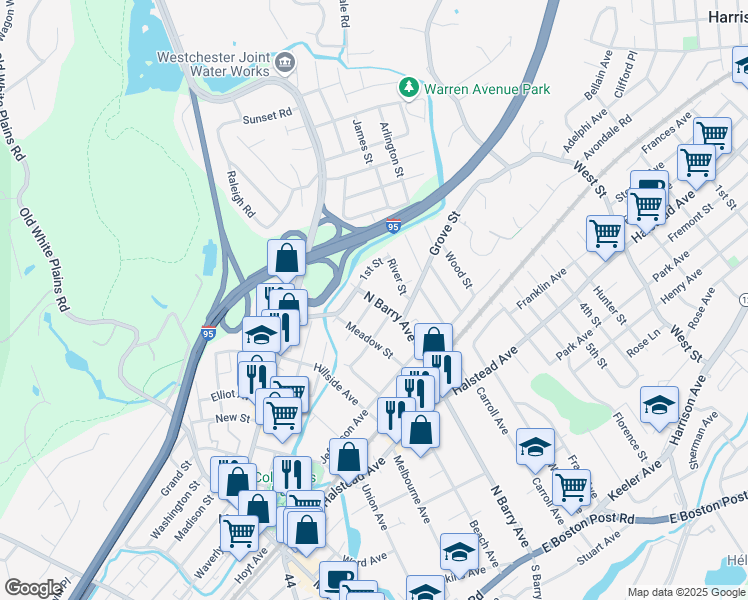 map of restaurants, bars, coffee shops, grocery stores, and more near 746 2nd Street in Mamaroneck
