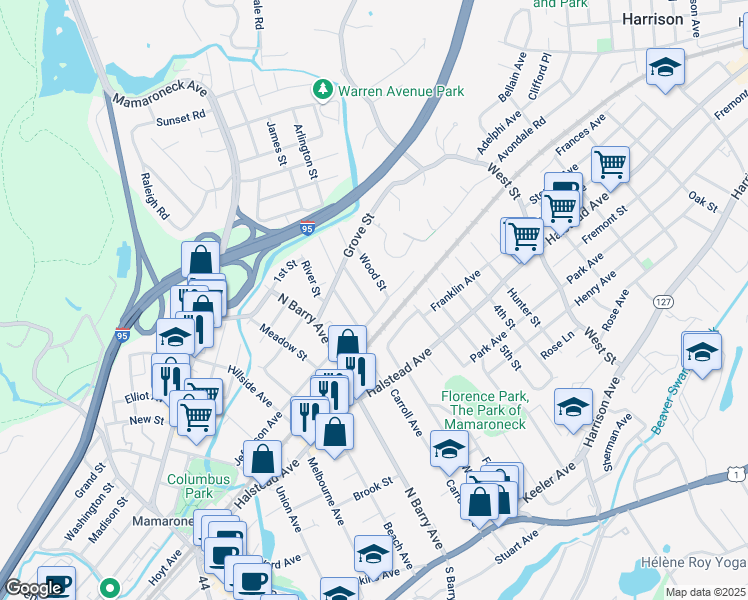 map of restaurants, bars, coffee shops, grocery stores, and more near 825 Jefferson Avenue in Mamaroneck