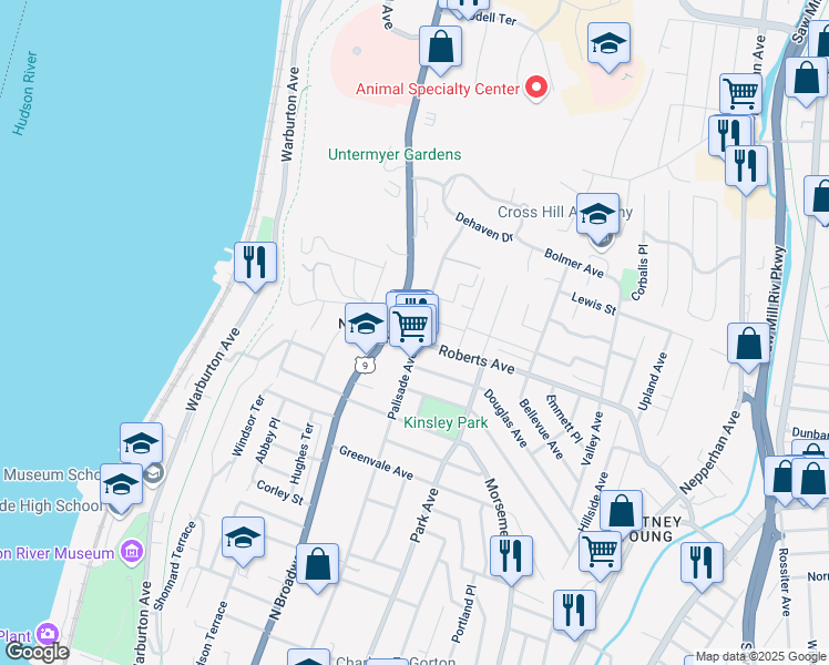 map of restaurants, bars, coffee shops, grocery stores, and more near 783 Palisade Avenue in Yonkers