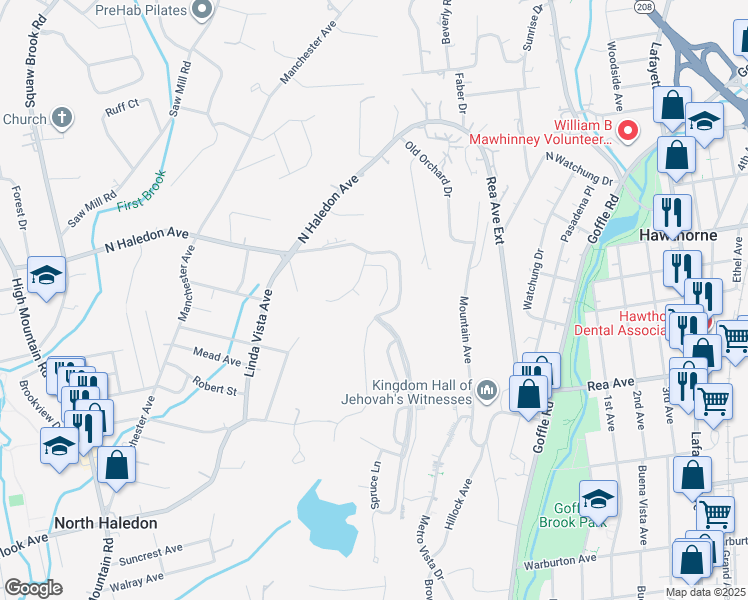 map of restaurants, bars, coffee shops, grocery stores, and more near 16 Sky View Drive in North Haledon