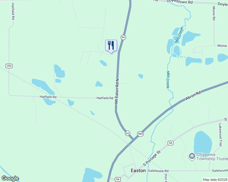 map of restaurants, bars, coffee shops, grocery stores, and more near 13227 Hatfield Road in Rittman