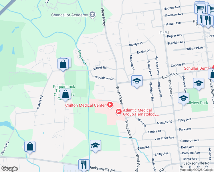 map of restaurants, bars, coffee shops, grocery stores, and more near 8 Whipple Road in Pequannock Township