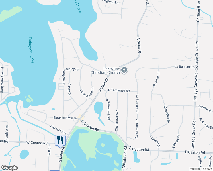 map of restaurants, bars, coffee shops, grocery stores, and more near 27 South Tamarack Road in Akron