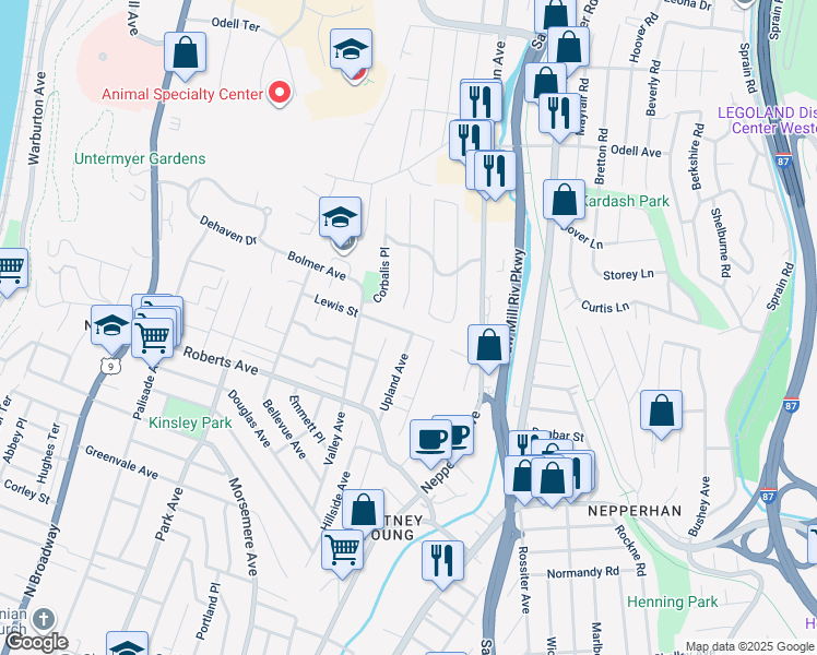map of restaurants, bars, coffee shops, grocery stores, and more near 390 Upland Avenue in Yonkers