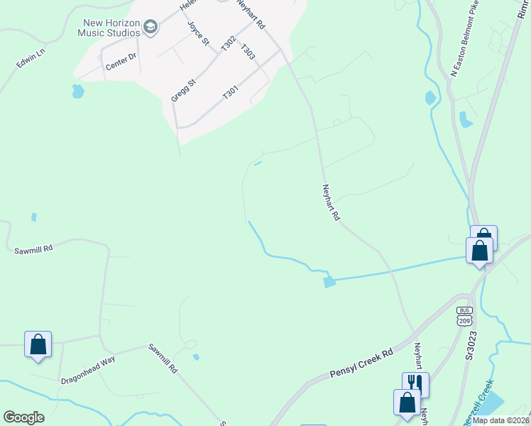 map of restaurants, bars, coffee shops, grocery stores, and more near 3015 Neyhart Road in Stroudsburg