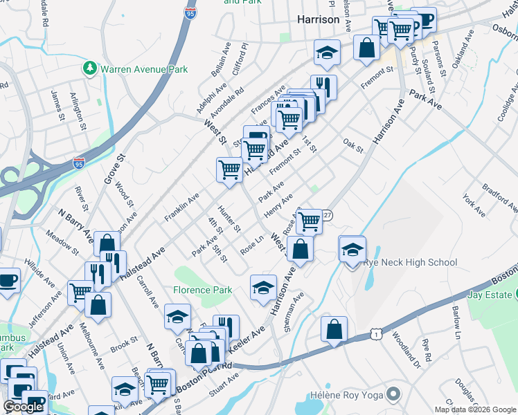 map of restaurants, bars, coffee shops, grocery stores, and more near 1516 Henry Avenue in Mamaroneck