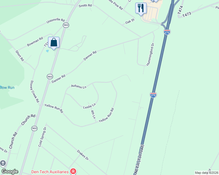 map of restaurants, bars, coffee shops, grocery stores, and more near 165 Yellow Run Road in Jim Thorpe