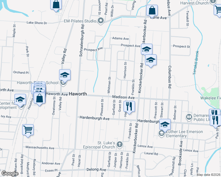 map of restaurants, bars, coffee shops, grocery stores, and more near 199 Whitman Street in Haworth