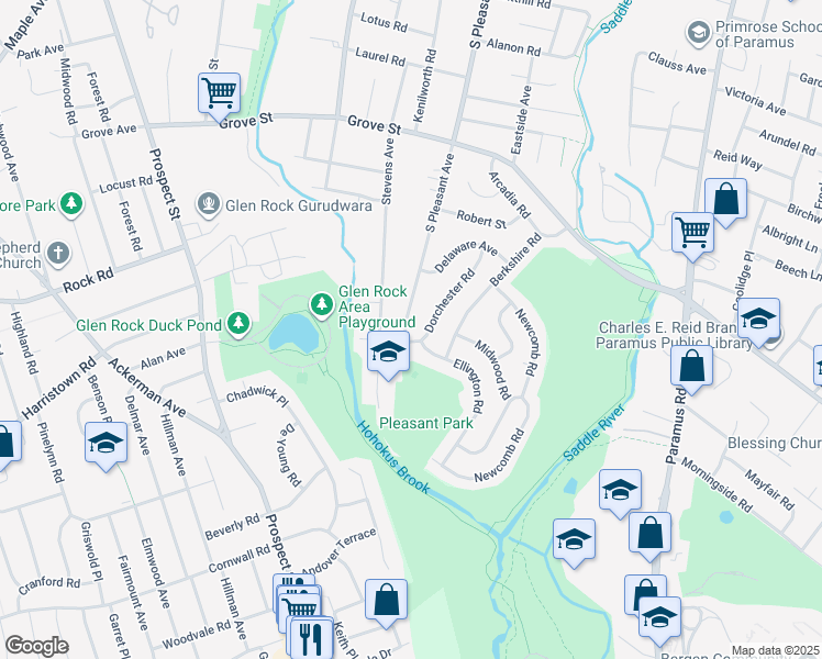 map of restaurants, bars, coffee shops, grocery stores, and more near 475 Dorchester Road in Ridgewood
