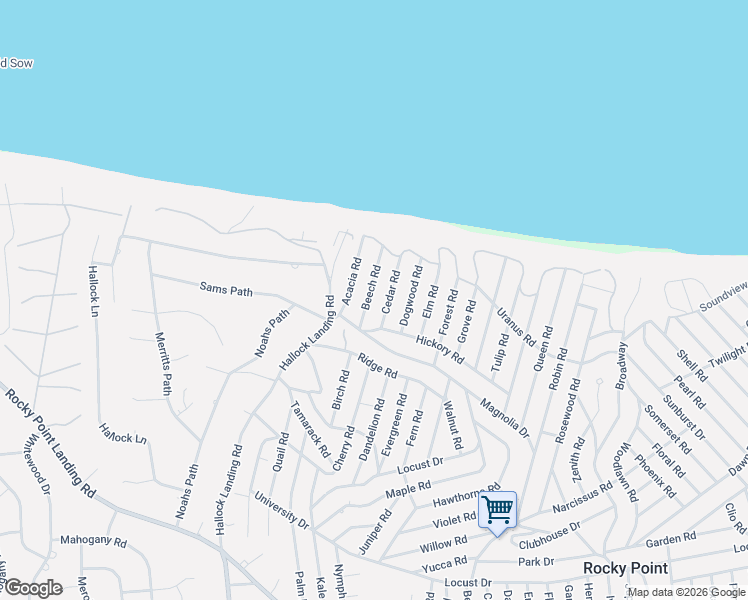 map of restaurants, bars, coffee shops, grocery stores, and more near 27 Beech Road in Rocky Point