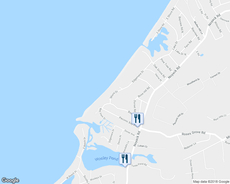 map of restaurants, bars, coffee shops, grocery stores, and more near 22 Shore Drive in Southampton