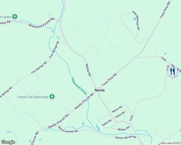 map of restaurants, bars, coffee shops, grocery stores, and more near 5652 Neola Road in Stroudsburg