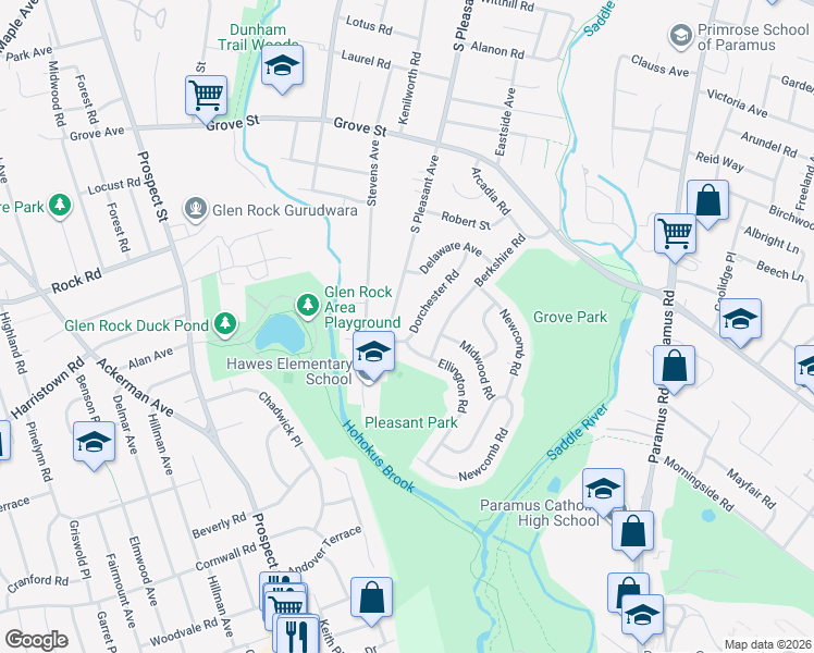 map of restaurants, bars, coffee shops, grocery stores, and more near 475 Dorchester Road in Ridgewood