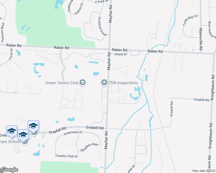 map of restaurants, bars, coffee shops, grocery stores, and more near Mayfair Road in Uniontown