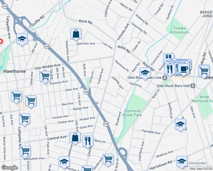 map of restaurants, bars, coffee shops, grocery stores, and more near 641 Lincoln Avenue in Glen Rock