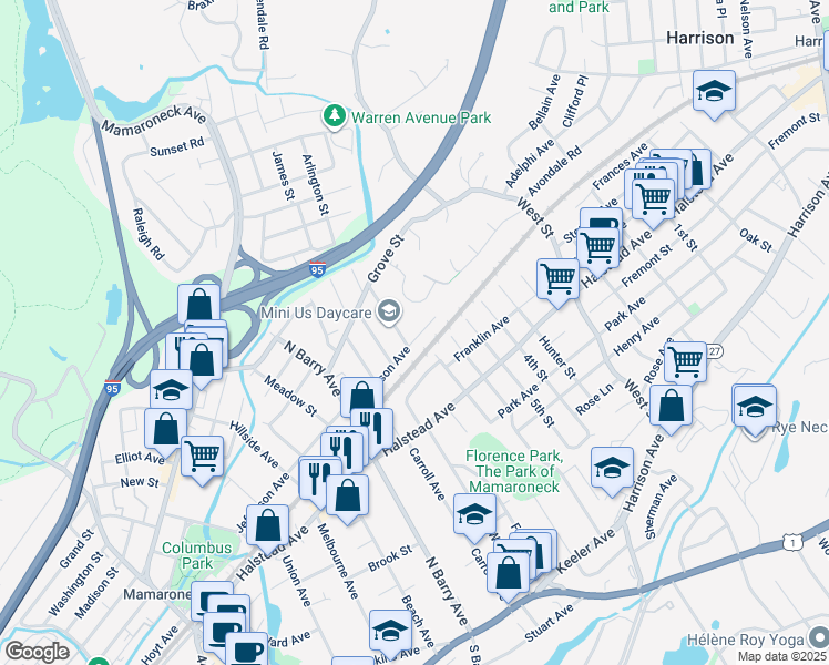 map of restaurants, bars, coffee shops, grocery stores, and more near 1024 Jefferson Avenue in Mamaroneck
