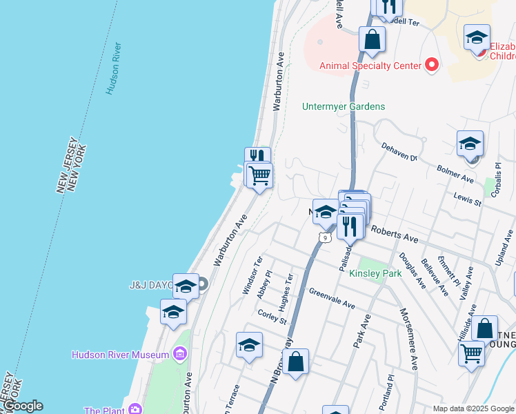 map of restaurants, bars, coffee shops, grocery stores, and more near in Yonkers