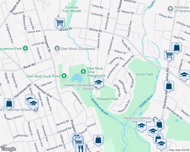 map of restaurants, bars, coffee shops, grocery stores, and more near 499 Stevens Avenue in Ridgewood