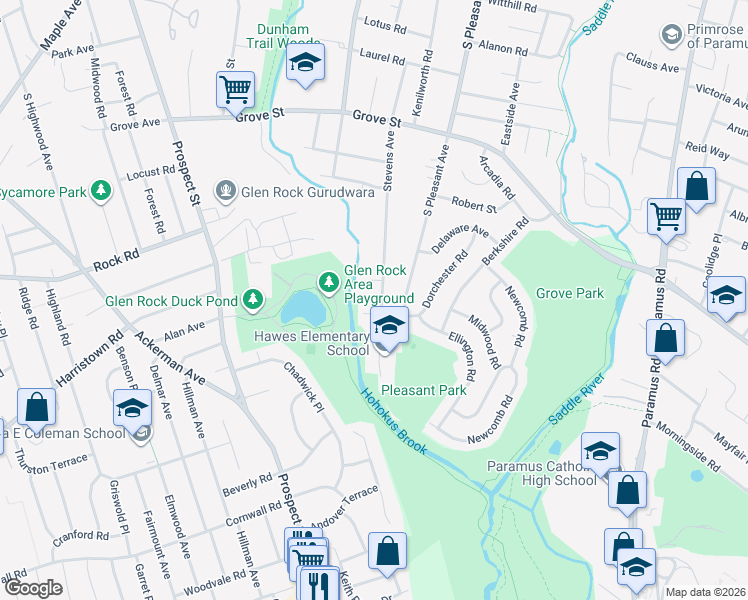map of restaurants, bars, coffee shops, grocery stores, and more near 499 Stevens Avenue in Ridgewood