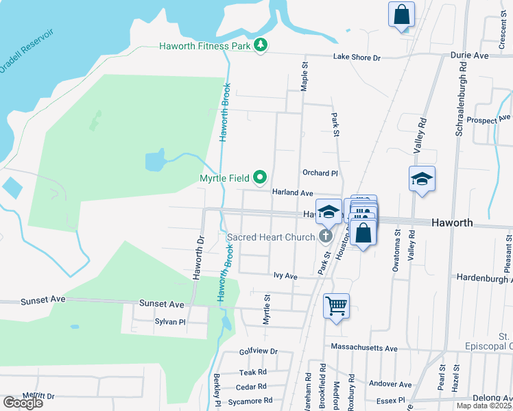 map of restaurants, bars, coffee shops, grocery stores, and more near 471 Haworth Avenue in Haworth