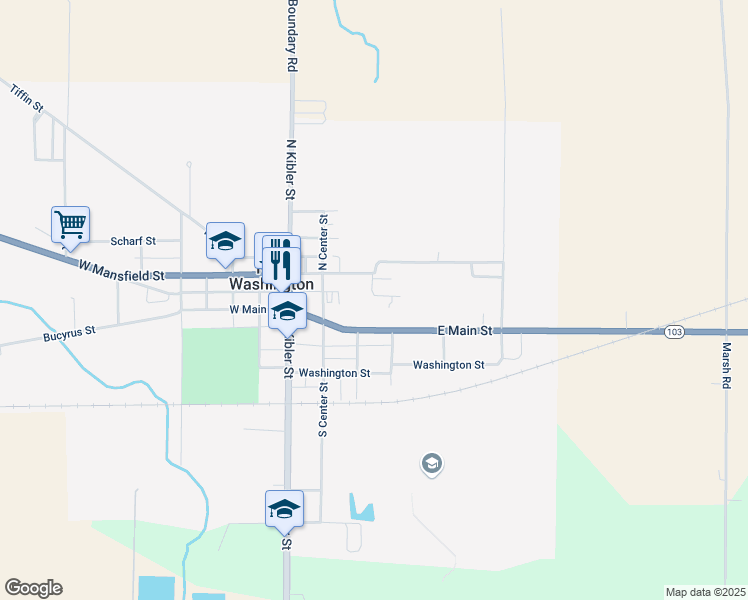 map of restaurants, bars, coffee shops, grocery stores, and more near 320 Town Street in New Washington