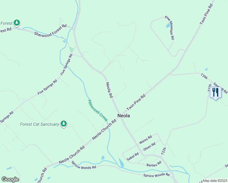 map of restaurants, bars, coffee shops, grocery stores, and more near 5652 Neola Road in Stroudsburg