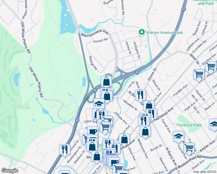 map of restaurants, bars, coffee shops, grocery stores, and more near 1056 Mamaroneck Avenue in Mamaroneck