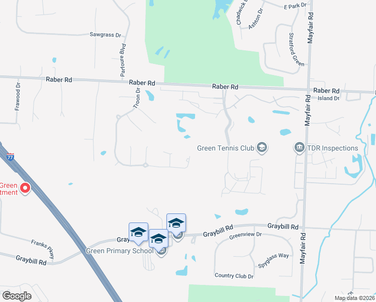 map of restaurants, bars, coffee shops, grocery stores, and more near 4059 Troon Drive in Uniontown