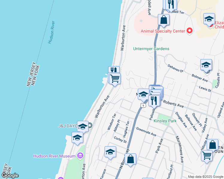map of restaurants, bars, coffee shops, grocery stores, and more near in Yonkers