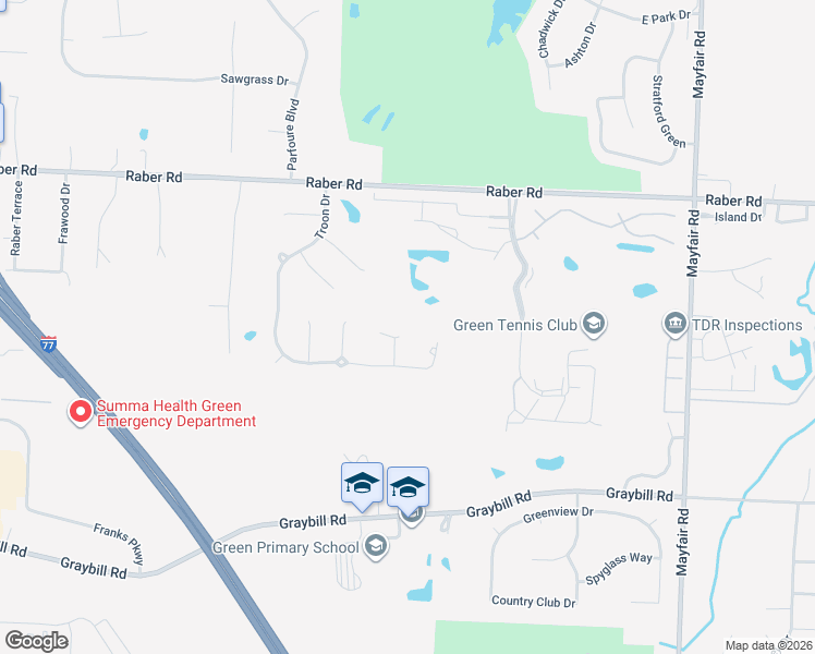 map of restaurants, bars, coffee shops, grocery stores, and more near 4059 Troon Drive in Uniontown