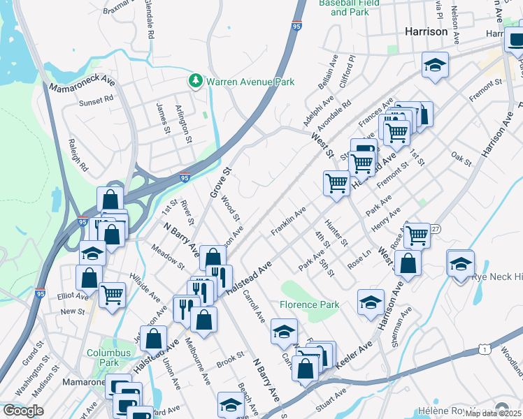 map of restaurants, bars, coffee shops, grocery stores, and more near 1025 Jefferson Avenue in Mamaroneck
