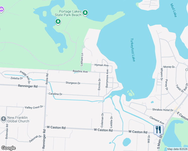 map of restaurants, bars, coffee shops, grocery stores, and more near 510 Rawlins Avenue in Akron