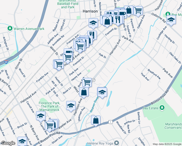 map of restaurants, bars, coffee shops, grocery stores, and more near 66 Rose Avenue in Harrison