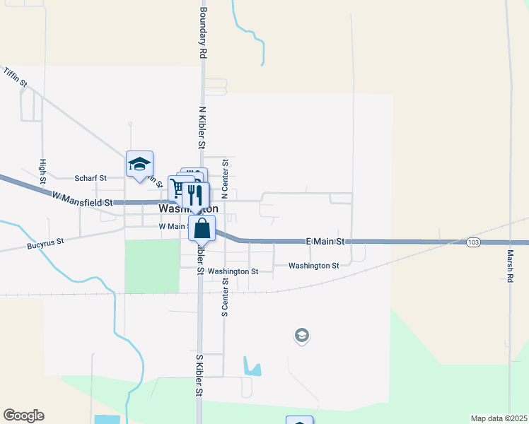 map of restaurants, bars, coffee shops, grocery stores, and more near 320 Town Street in New Washington