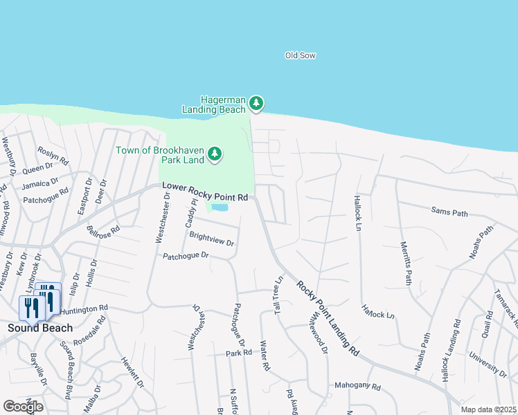 map of restaurants, bars, coffee shops, grocery stores, and more near 81 North Rocky Point Landing Road in Rocky Point