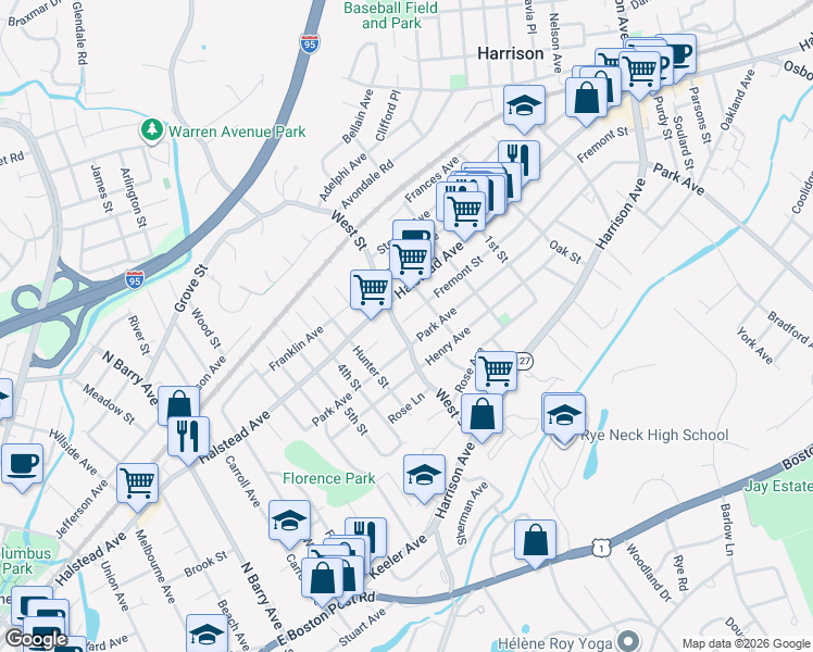 map of restaurants, bars, coffee shops, grocery stores, and more near 14 Fremont Street in Harrison