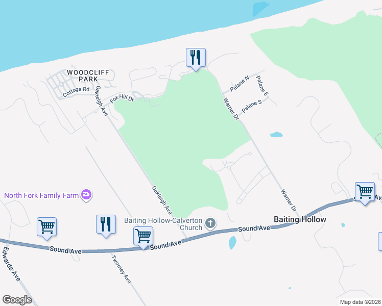 map of restaurants, bars, coffee shops, grocery stores, and more near 100 Fox Hill Drive in Baiting Hollow