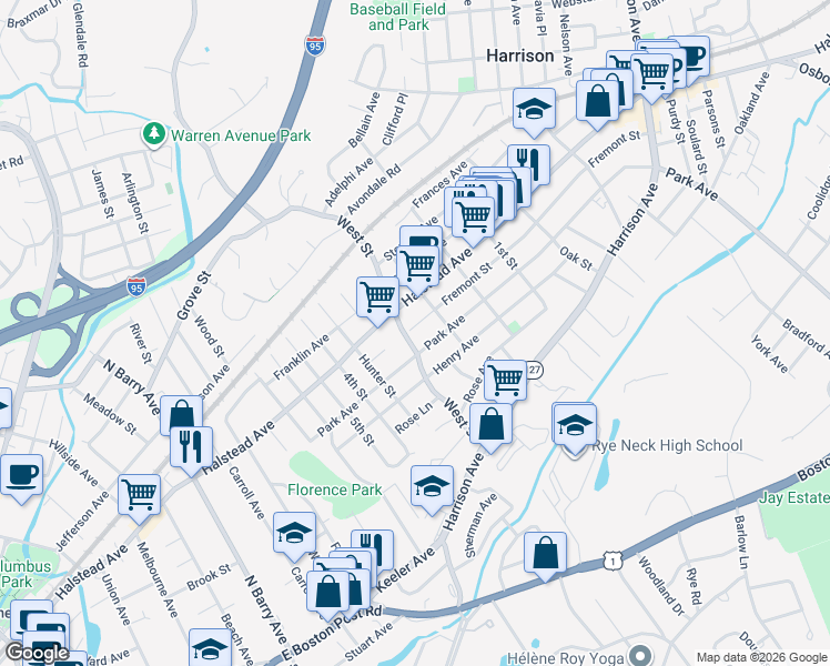 map of restaurants, bars, coffee shops, grocery stores, and more near 14 Fremont Street in Harrison