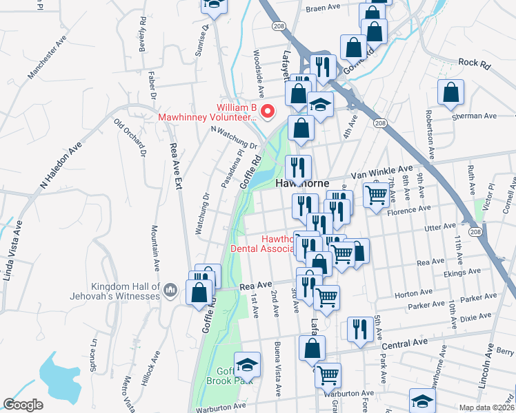 map of restaurants, bars, coffee shops, grocery stores, and more near 181 2nd Avenue in Hawthorne