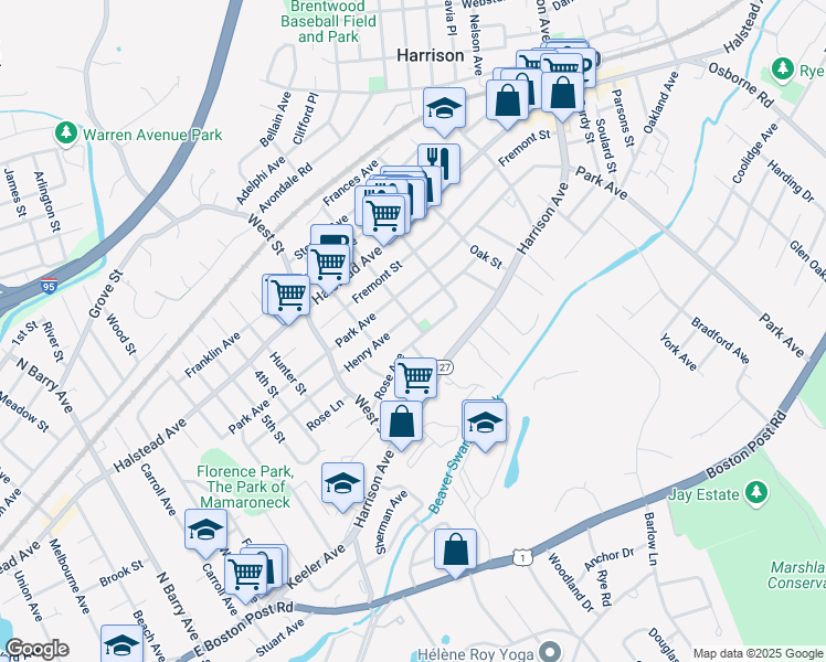 map of restaurants, bars, coffee shops, grocery stores, and more near 64A Henry Avenue in Harrison